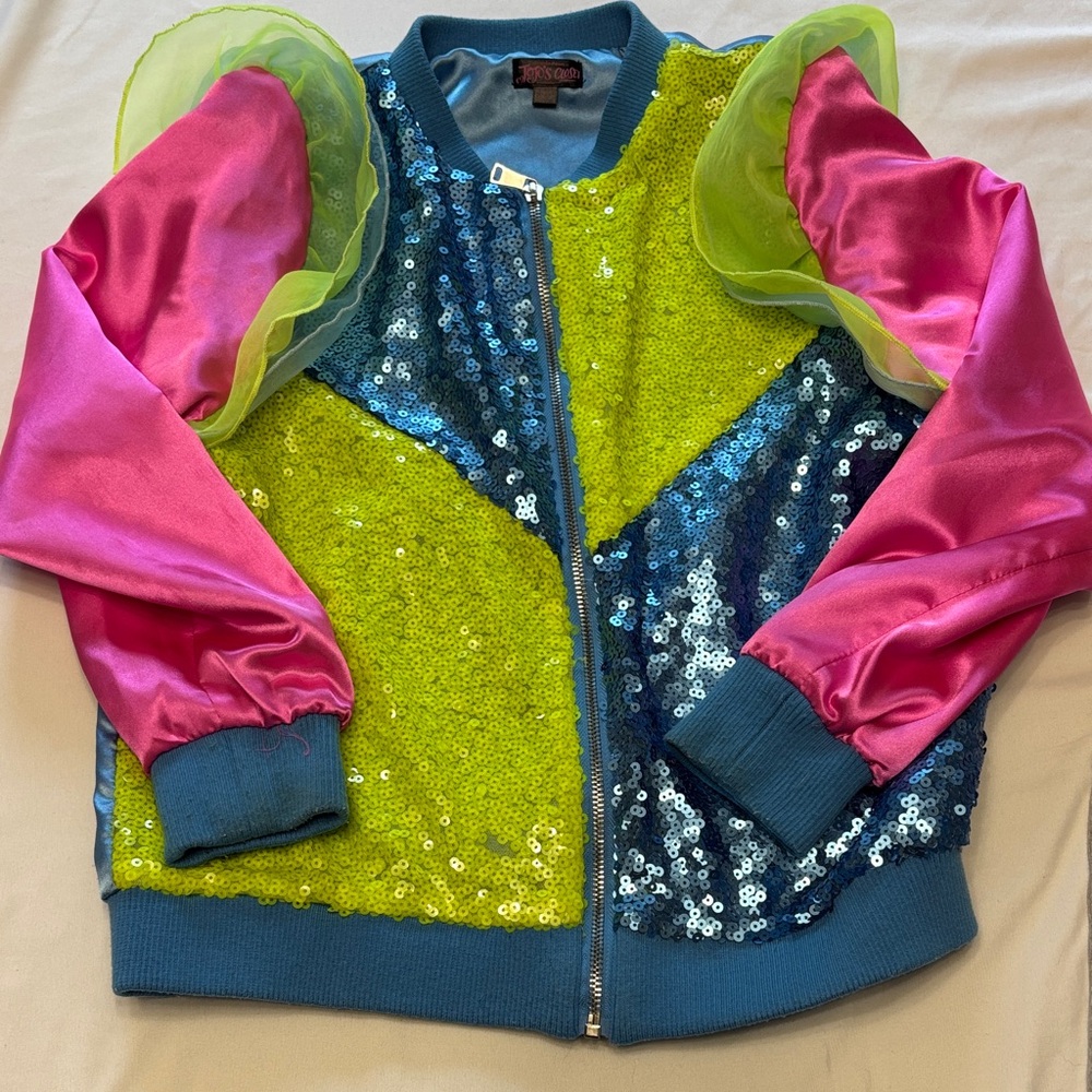 Colorful Nickelodeon jojos closet Sequin silk Jacket with Pink Sleeves girls 14